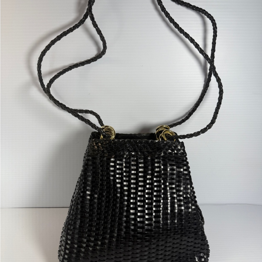 Eberle Woven Leather,  Black Mini Crossbody Bag